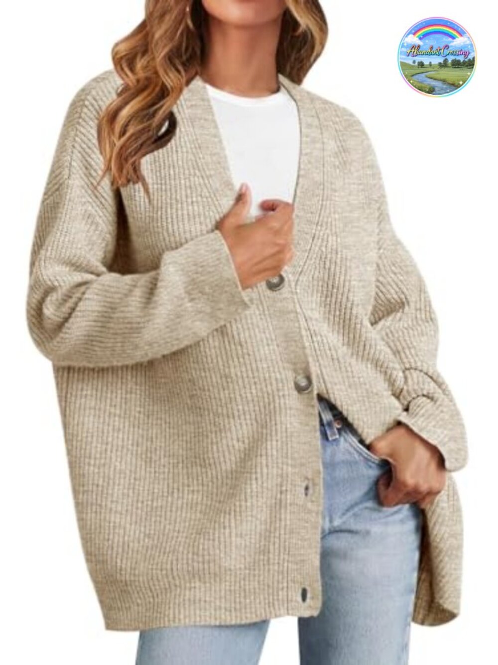 Oversized V Neck Button Down Cardigan Sweater Long Sleeve